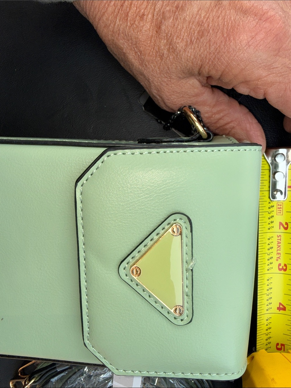 Mint Green Crossbody Bag with Gold Triangle Detail